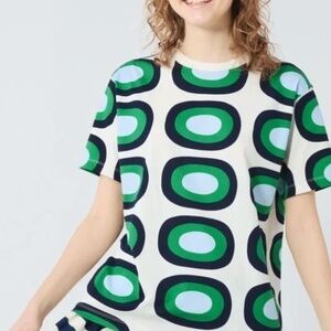 Marimekko Uniqlo collab cream, blue and green short sleeve tee NWT